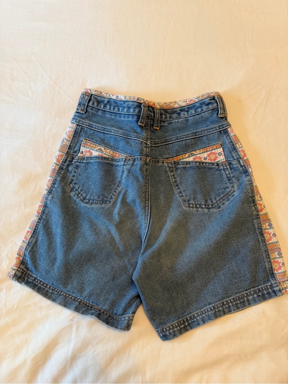 Denim Bermuda Shorts with Patterned Side Tape